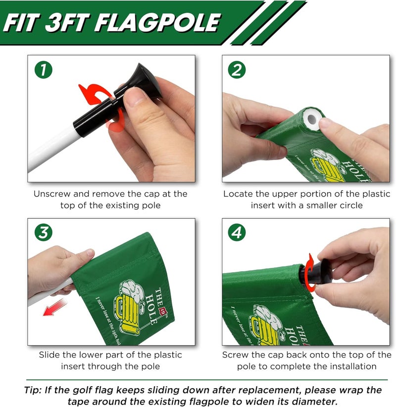 KINGTOP 19th Hole Golf Flag for Backyard Practice Putting Green, PGA Junior Standards, Double Sides 420D Nylon with Tube Insert, 6x8 Inch - Image 4